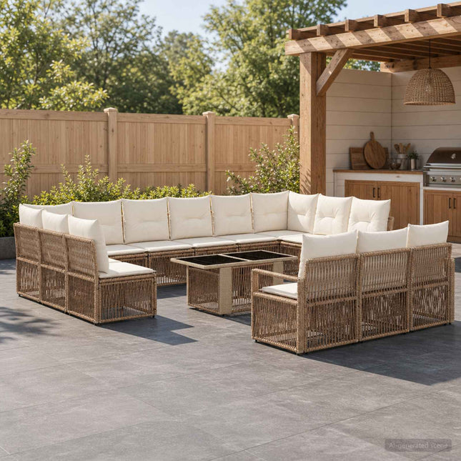 Havesofa Sæt 14 stk. Beige og cremehvid polyrattan