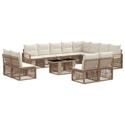 Havesofa Sæt 13 stk. Beige og cremehvid polyrattan