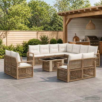 Havesofa Sæt 12 stk. Beige og cremehvid polyrattan