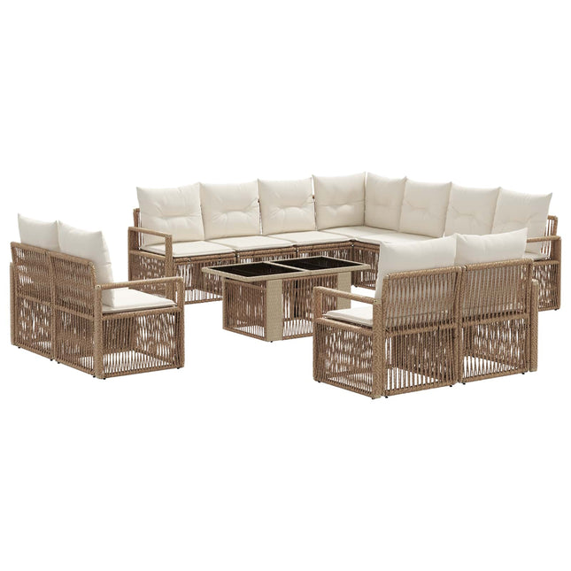 Havesofa Sæt 12 stk. Beige og cremehvid polyrattan