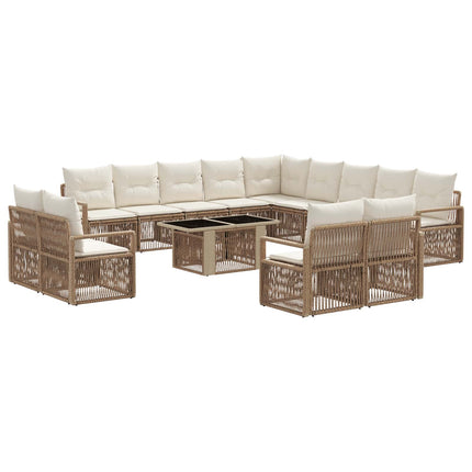 Havesofa Sæt 14 stk. Beige og cremehvid polyrattan