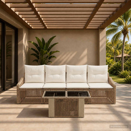 Havesofa Sæt 5 stk. Beige og cremehvid polyrattan