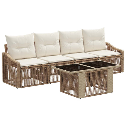 Havesofa Sæt 5 stk. Beige og cremehvid polyrattan