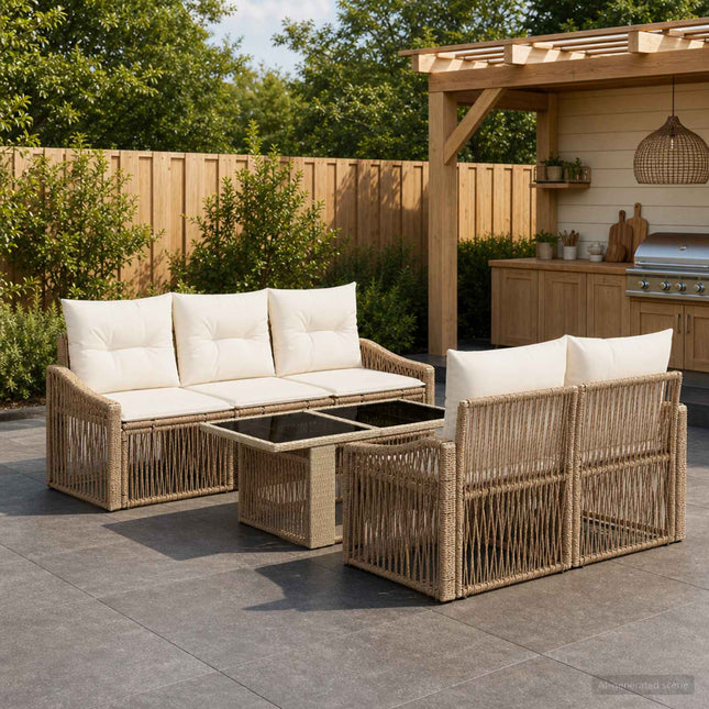 Havesofa Sæt 6 stk. Beige og cremehvid polyrattan
