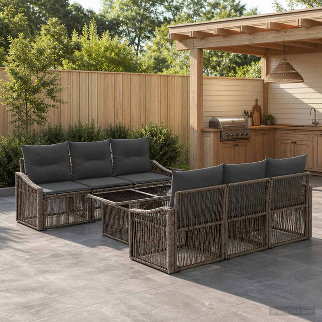 Havesofa Sæt 7 stk. Grå og Mørkegrå polyrattan