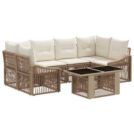 Havesofa Sæt 7 stk. Beige og cremehvid polyrattan