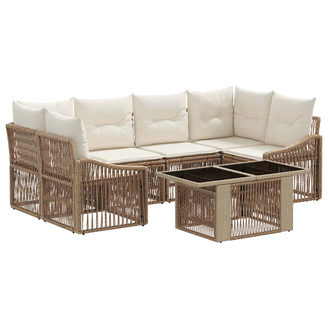 Havesofa Sæt 7 stk. Beige og cremehvid polyrattan