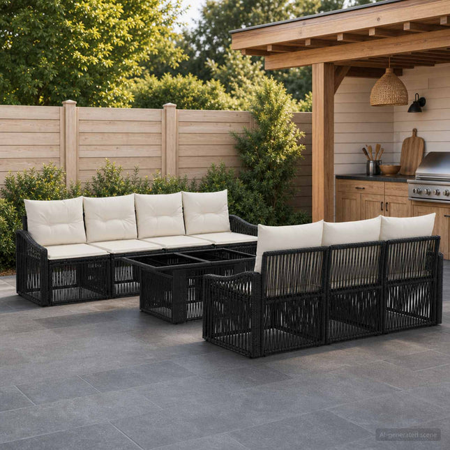 Havesofa Sæt 8 stk. Sort og Cremehvid polyrattan