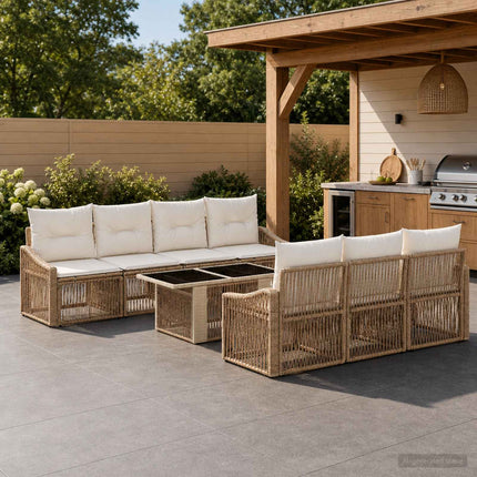 Havesofa Sæt 8 stk. Beige og cremehvid polyrattan