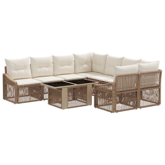 Havesofa Sæt 9 stk. Beige og cremehvid polyrattan