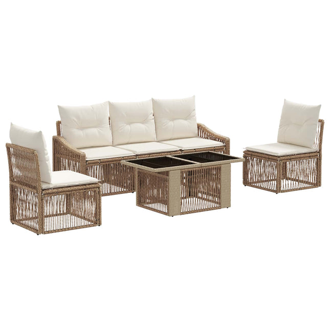 Havesofa Sæt 6 stk. Beige og cremehvid polyrattan