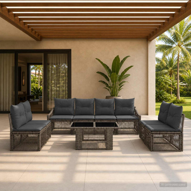 Havesofa Sæt 9 stk. Grå og Mørkegrå polyrattan