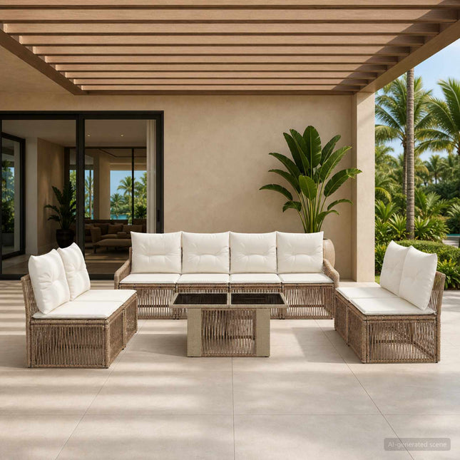 Havesofa Sæt 9 stk. Beige og cremehvid polyrattan