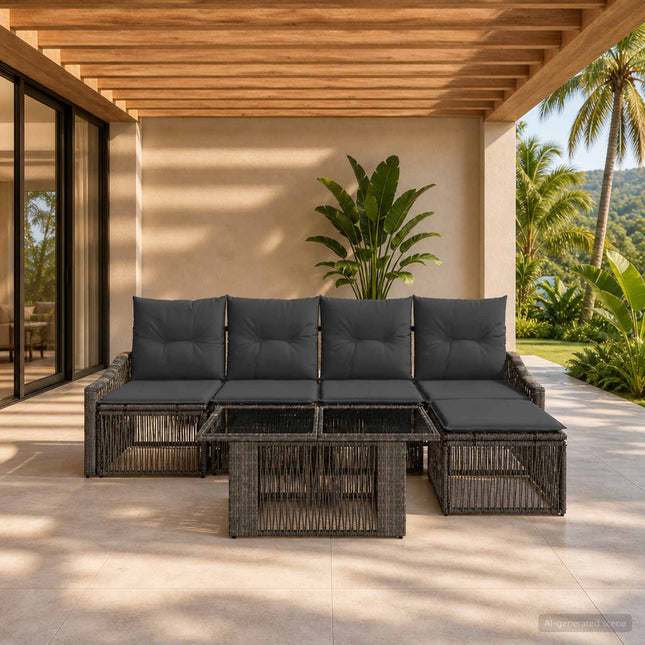 Havesofa Sæt 6 stk. Grå og Mørkegrå polyrattan