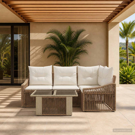 Havesofa Sæt 5 stk. Beige og cremehvid polyrattan