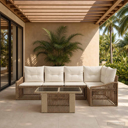 Havesofa Sæt 6 stk. Beige og cremehvid polyrattan