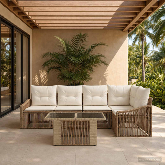 Havesofa Sæt 6 stk. Beige og cremehvid polyrattan