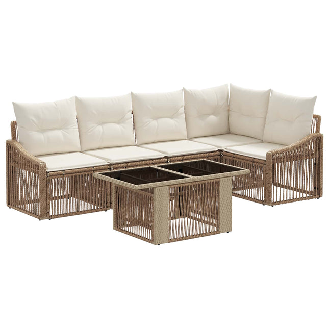 Havesofa Sæt 6 stk. Beige og cremehvid polyrattan