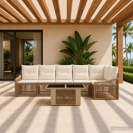 Havesofa Sæt 7 stk. Beige og cremehvid polyrattan