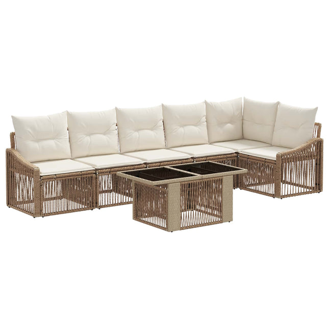 Havesofa Sæt 7 stk. Beige og cremehvid polyrattan