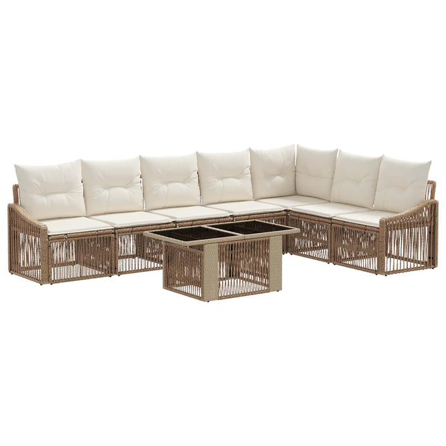 Havesofa Sæt 8 stk. Beige og cremehvid polyrattan
