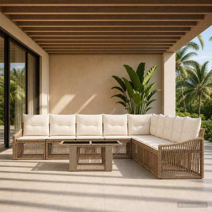 Havesofa Sæt 10 stk. Beige og cremehvid polyrattan