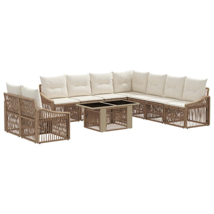 Havesofa Sæt 10 stk. Beige og cremehvid polyrattan