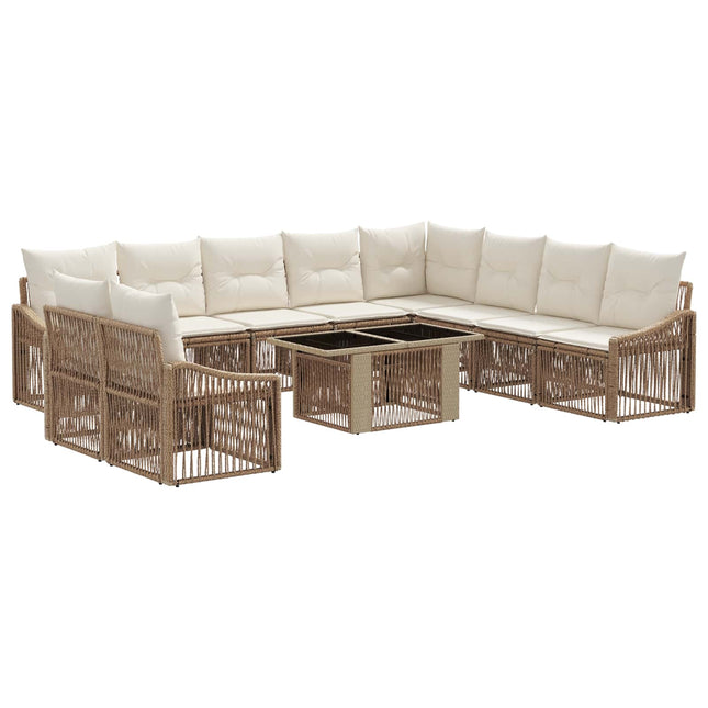 Havesofa Sæt 11 stk. Beige og cremehvid polyrattan