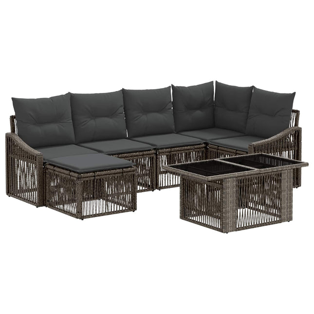 Havesofa Sæt 7 stk. Grå og Mørkegrå polyrattan