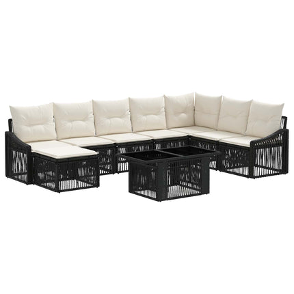 Havesofa Sæt 9 stk. Sort og Cremehvid polyrattan
