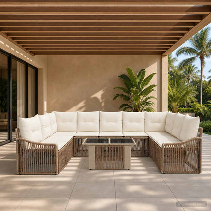 Havesofa Sæt 10 stk. Beige og cremehvid polyrattan