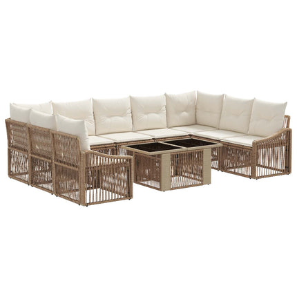 Havesofa Sæt 10 stk. Beige og cremehvid polyrattan