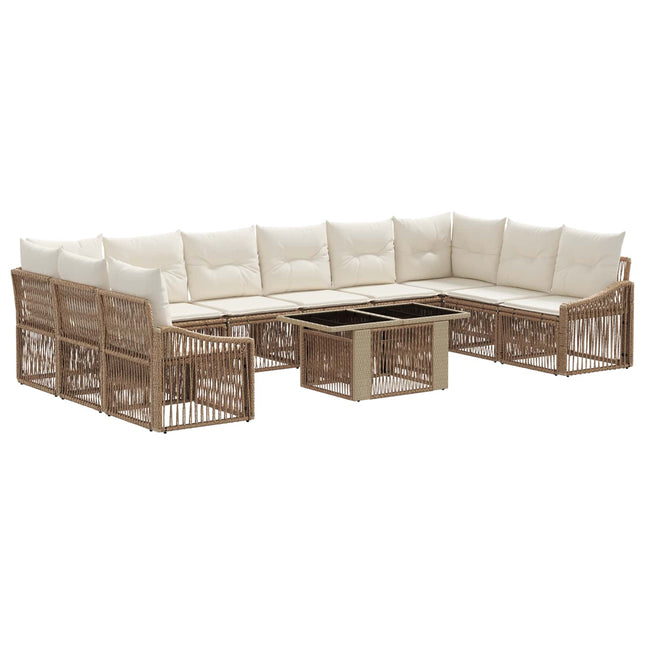 Havesofa Sæt 11 stk. Beige og cremehvid polyrattan
