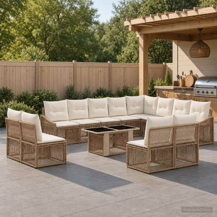 Havesofa Sæt 13 stk. Beige og cremehvid polyrattan