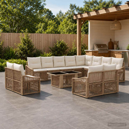 Havesofa Sæt 13 stk. Beige og cremehvid polyrattan