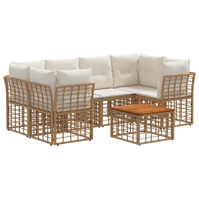 Udendørs sofagruppe 7 stk. Naturlig og Creme Hvid polyrattan