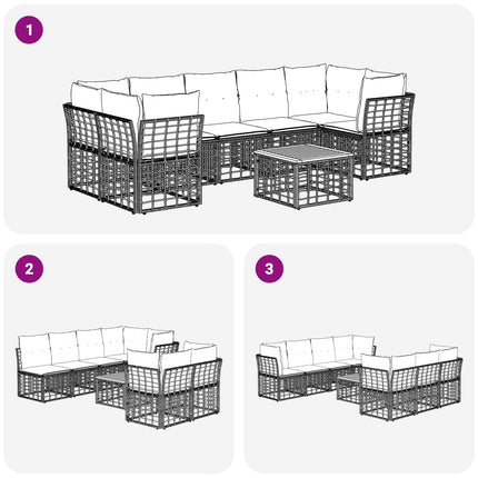 Udendørs sofagruppe 8 stk. Sort og Mørkegrå polyrattan