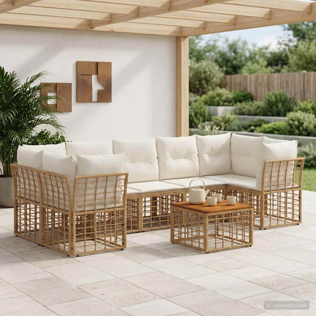 Udendørs sofagruppe 8 stk. Naturlig og Creme Hvid polyrattan