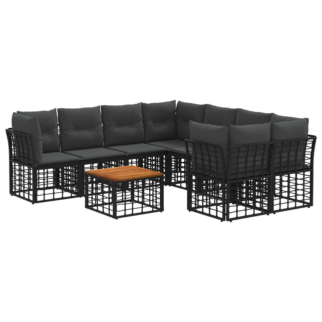 Udendørs sofagruppe 9 stk. Sort og Mørkegrå polyrattan