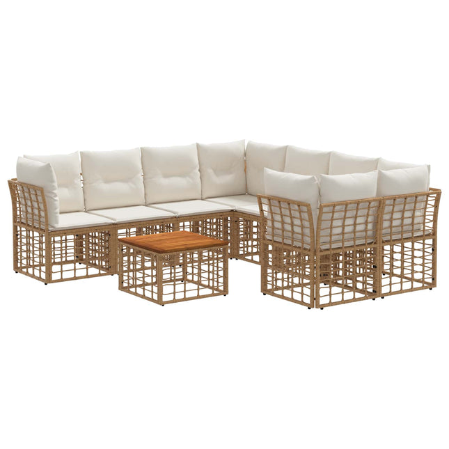 Udendørs sofagruppe 9 stk. Naturlig og Creme Hvid polyrattan