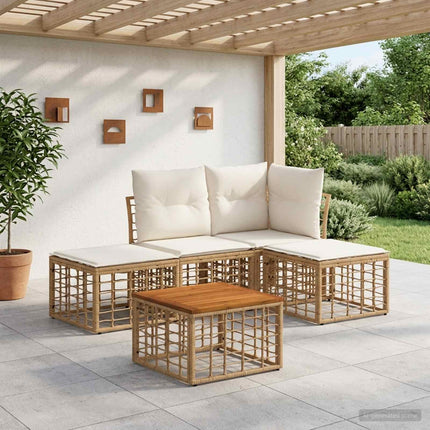 Udendørs sofagruppe 5 stk. Naturlig og Creme Hvid Polyester