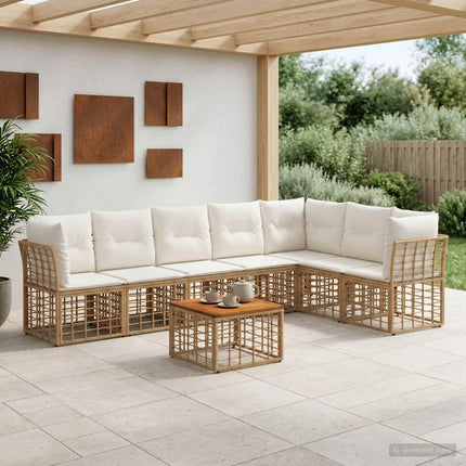 Udendørs sofagruppe 8 stk. Naturlig og Creme Hvid Polyester