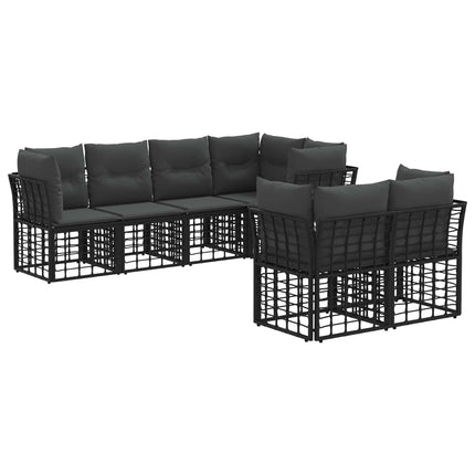 Udendørs sofagruppe med pude 7 pcs Sort Polyester