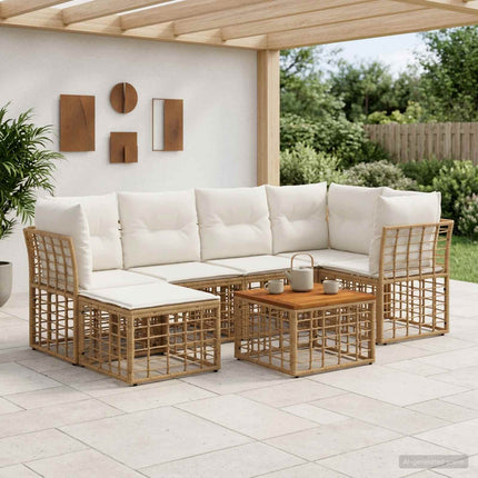 Udendørs sofagruppe 7 stk. Naturlig og Creme Hvid Polyester