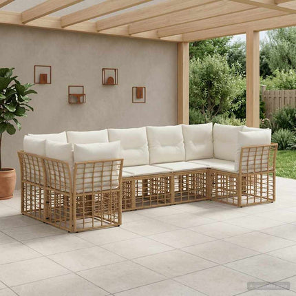 Udendørs sofagruppe 7 pcs Naturlig og Creme Hvid Polyester