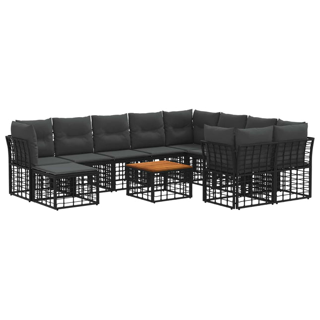 Udendørs sofagruppe 11 stk. Sort og Mørkegrå polyrattan