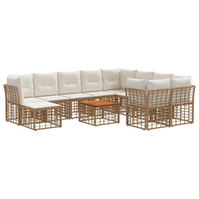 Udendørs sofagruppe 11 stk. Naturlig og Creme Hvid polyrattan