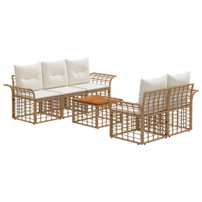 Udendørs sofagruppe 6 stk. Naturlig og Creme Hvid polyrattan