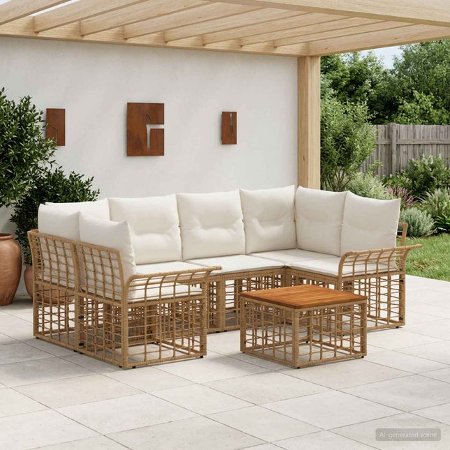 Udendørs sofagruppe 7 stk. Naturlig og Creme Hvid polyrattan