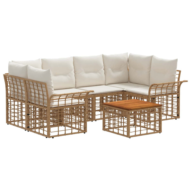 Udendørs sofagruppe 7 stk. Naturlig og Creme Hvid polyrattan